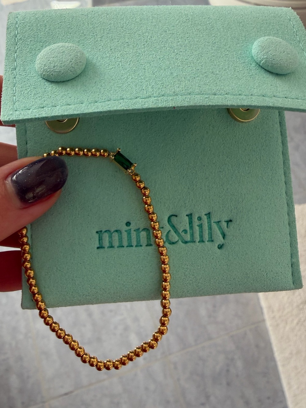 Mint & Lily Gold Beaded Bracelet with May Birthstone NWOT